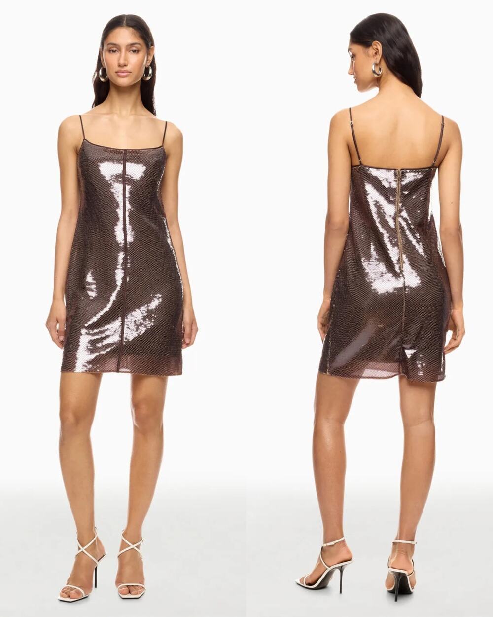 A.L.C. Dani Mini Dress Womens Size Large Sequin Slip Party Brown Sexy Cocktail